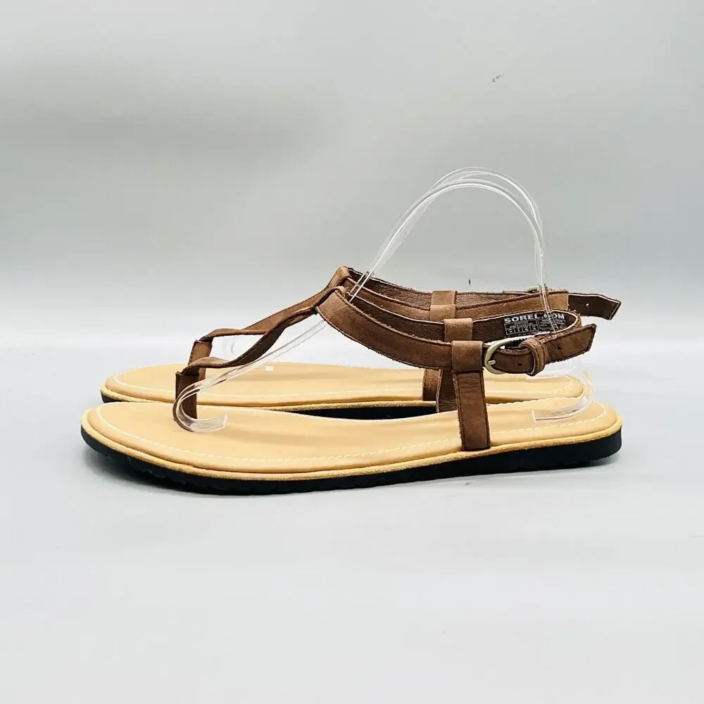 Sorel Sandals Womens 11 Brown Suede Thong Buckle Strap Slingback Flat Shoes